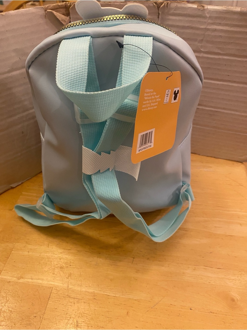 Disney Winnie the Pooh Blue mini Backpack w front zippered pocket w strawberries - Picture 3 of 7